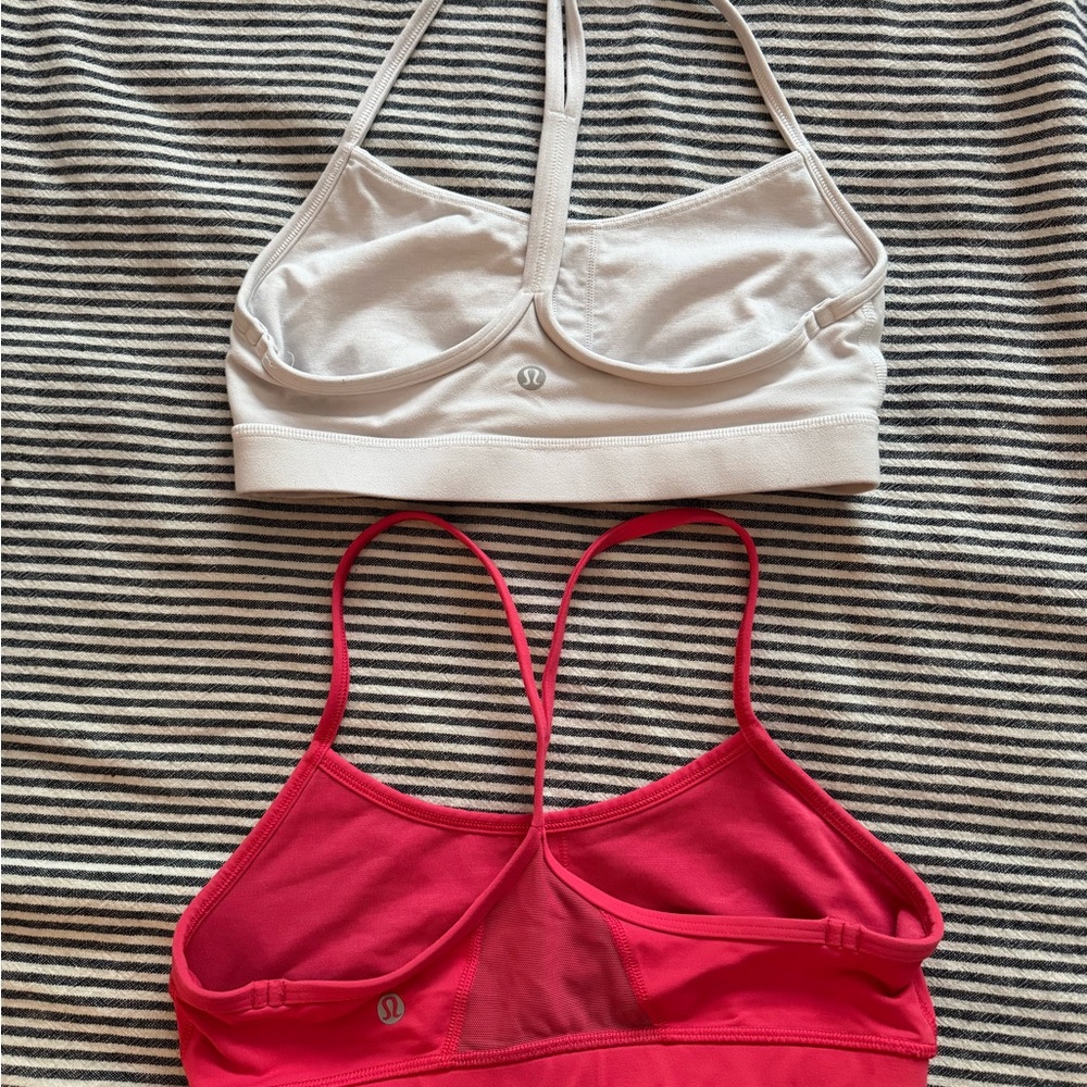 Lululemon Athletica White and Pink Flow Y Sports Bra Bundle